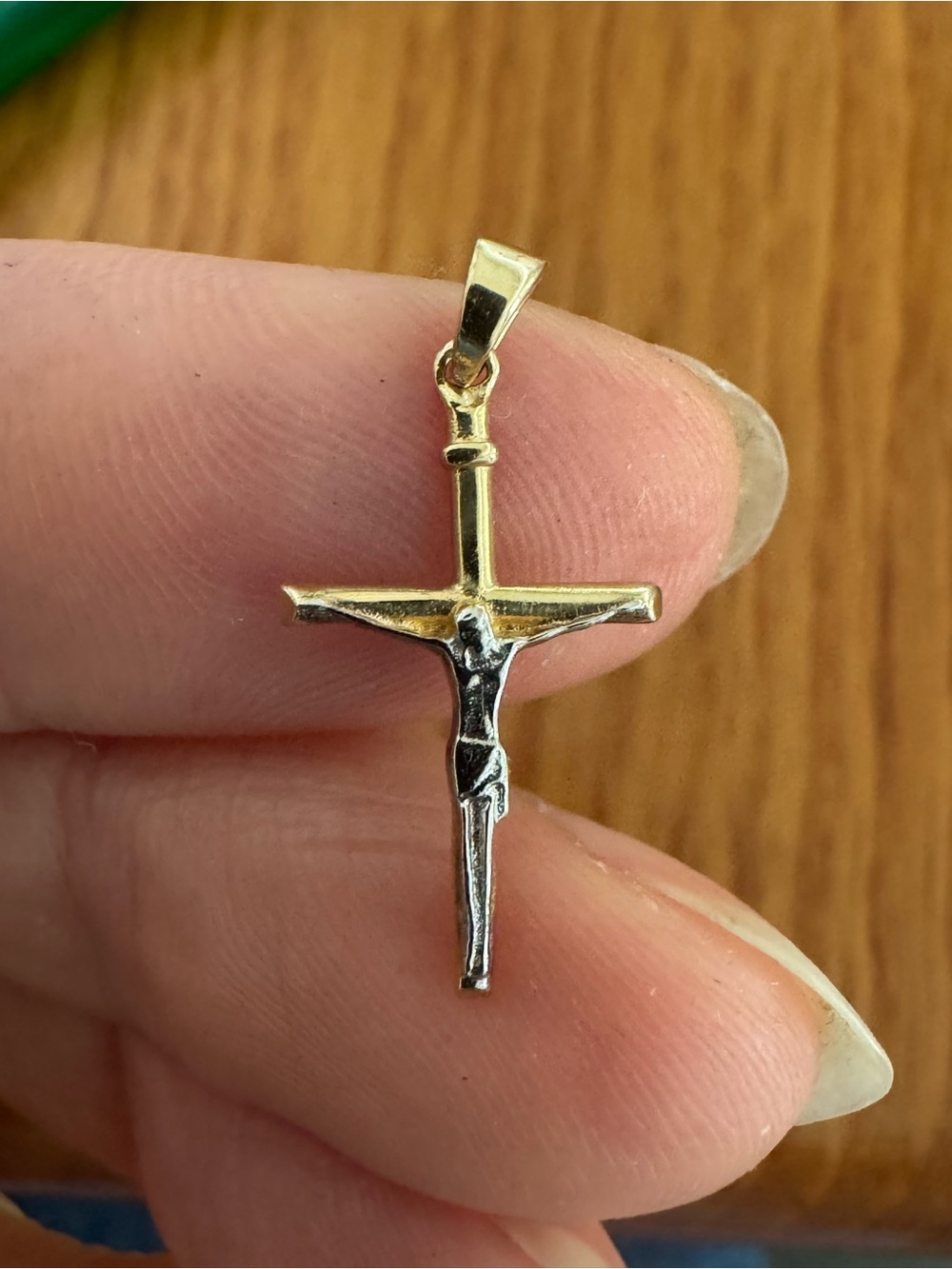 14K Gold Crucifix Pendant Jesus on a Cross, White & Yellow Gold 2 cm Pendant